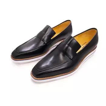 fashion Retro Loafers Men s Leather Handmade Casual Shoes Concise Lightweight Comfortable Flat Bottomed Shoes for Men 2024 Spring/Autumn 39 синий