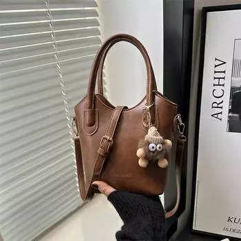 Fashion retro messenger tote bag women s bag 2025 solid color hand carry square bag shoulder bucket bag