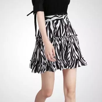 Fashion Retro Mid Length Long Length All-Match Slimming Skirt Black and White (BQ025) S