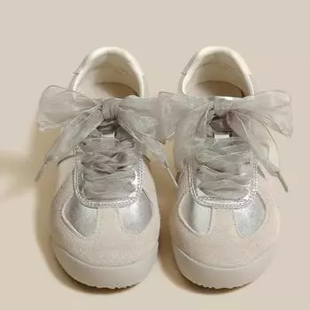 Модные ретро-обувь из атласа на шнуровке с плоским дном, цветные блоки, весна-осень, повседневная женская спортивная обувь, обувь для танцев и балета 35 серебряный