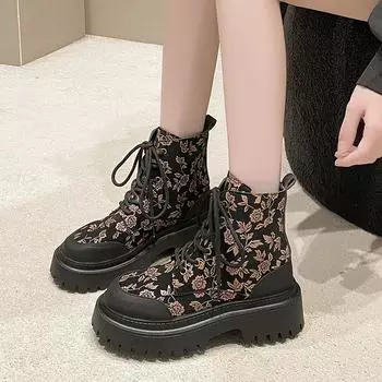 Fashion Retro Punk Style Booties Combat Female Short Shoes Printing Chunky Platform Women s Ankle Boots Designer Luxury Hot New in Rock 35