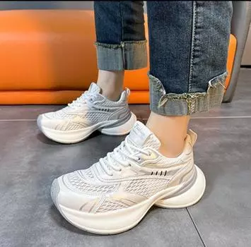 Fashion Retro Women Chunky Trainer Shoes Fashion Street Thick Soled Sports Running Shoes Korean All-match Comfort Platform Sneakers 35 белый