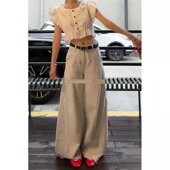 Fashion Retro Worn Looking Washed-out Raw Hem Jeans Female 2025 Summer Sexy BF Idle Style Casual Mopping Trousers Denim L