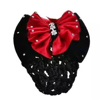 Fashion Rhinestone Barrette Bow Satin Hair Clip Cover Hair Accessories Net Bun Snood Bowknot