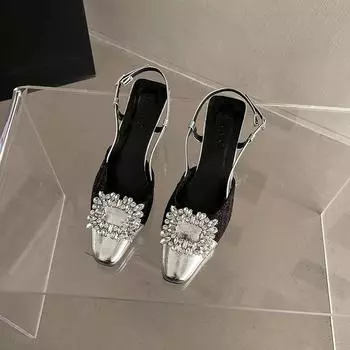 Fashion rhinestone pointed high heel bag head sandals thin heel spring and summer new single shoes 35