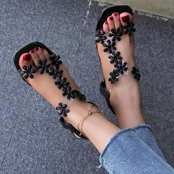 Fashion Rhinestone Square Heels High Heels Transparent PVC Simple and Comfortable Solid Color Square Head Open Toe Fashion Shoes 35 бежевый