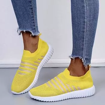 Мода Rimocy Soft Sole Knit Socks Sneakers Woman 2024 Весна Лето Сетчатые Туфли на плоской подошве для женщин Легкие Дышащие Большие Размеры Повседневная Обувь 35 чёрный
