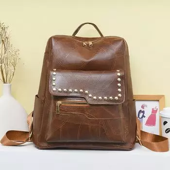 Модные рюкзаки с заклепочным дизайном, высококачественная кожа с масляным воском, большой емкости, дорожный рюкзак класса люкс для женщин