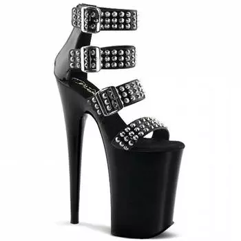 Fashion rivet hollow fashion shoes 24 years summer new high heel sandals thin heel women s sandals super high heel 20CM 34 чёрный