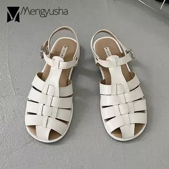 Fashion Roman Buckle Strap Sandals Women Cross Knitted Gladiator Shoes Summer Ladies Cut-Out Low Heels Flats Beach Sandalias Mujer 5 коричневый