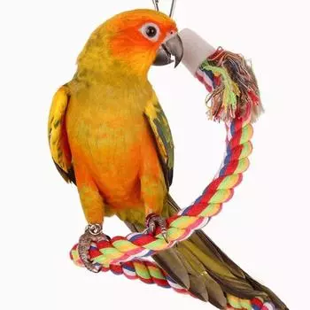 Fashion Rope Chewing Bar Parrot Swing Climbing Standing Toys with Bell Bird Supplies красный