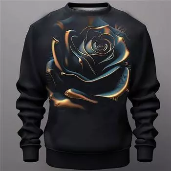 Fashion Rose Series 3D Printed Hoodie Men s Hoodie Round Neck Long Sleeve Hoodie Casual Autumn/Winter Hoodie S