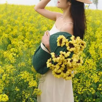 Fashion Rose Sunflower Bouquet Blanket Woven Crocheted Artificial Knitted Blanket Holiday Gifts Rose