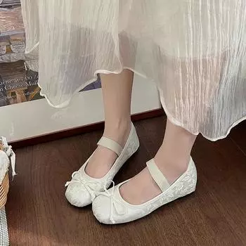 Fashion Round Toe Bow Women s Shoes Casual Women s Sports Shoes Ballet Flats Women s Shoes Butterfly Retro New Flats 35 бежевый