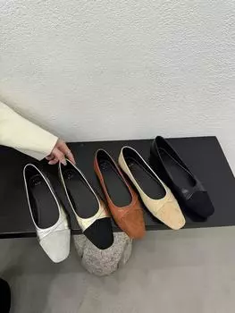 fashion Round Toe Women Loafers Autumn Spring Dress Shoes Low Heeled Silver Gold Brown Beige Black Casual Party Loafers Flock 35-39 5.5 чёрный