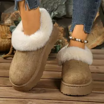 Fashion Round Toe Women s Thick-soled Snow Boots 2026 Winter Thick Warm Daily Office Boots Ladies Comfortable Cotton Shoes 36-43 36