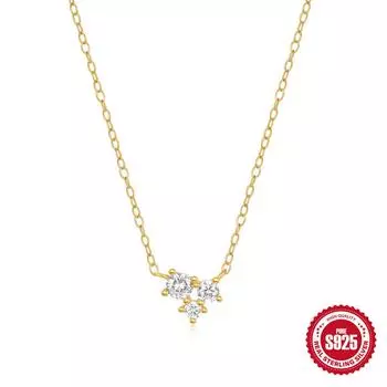 Fashion S925 Sterling Silver Geometric Single Diamond Minimalist Design Ladies Stacked Necklace Clavicle Chain 925 silver золотой