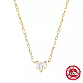 Fashion S925 Sterling Silver Geometric Square Diamond Set Simple Atmospheric Ladies Stacked Necklace Clavicle Chain 925 silver золотой