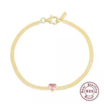 Fashion S925 Sterling Silver Heart-Shaped Love Zircon Sweet Cool Wind Snake Skin Chain Pink Diamond Green Diamond Bracelet 925 Silver