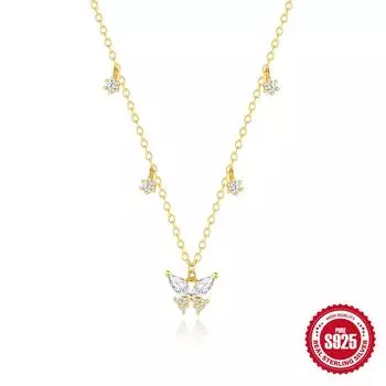 Fashion S925 Sterling Silver Ins Style Temperament Explosive Butterfly With Diamonds Stacked Wearing Women S Collarbone Necklace 925 silver золотой