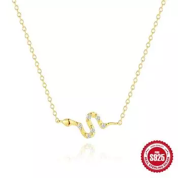 Fashion S925 Sterling Silver Ins Wind Simple Fun Personality Diamond Snake Necklace Cool Street Collarbone Chain 925 Silver золотой