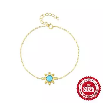 Fashion S925 Sterling Silver Personalized Simple Turquoise Flower Round Brand Diamond-Encrusted Women S Bracelet Minority Jewelry 925 silver золотой