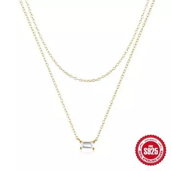 Fashion S925 Sterling Silver Style Temperament Stacked Square Diamond Double Chain Women S Collarbone Necklace 925 silver золотой