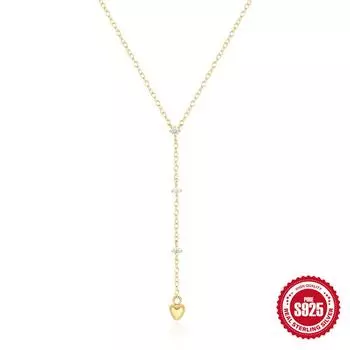 Fashion S925 Sterling Silver Wind Diamond Set Love Temperament Simple Women S Collarbone Necklace Y Chain 925 silver золотой