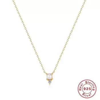 Fashion S925 Sterling Silver Wind Simple Pearl Diamond Ladies Premium Elegant Necklace 925 Silver золотой