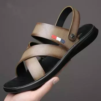Модные сандалии для мужчин Модные уличные корейские туфли из натуральной кожи для дома на платформе для мужчин, пляжная обувь, повседневные мужские сандалии, новинка лета 38 чёрный