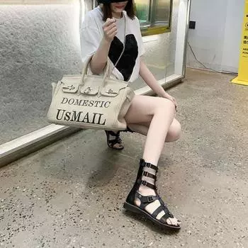 Fashion Sandals For Women Black Flat Rubber Woman Shoes Stripper No Heel With Low Heels Zip F Sandal On Offer And Premium Footwear 35