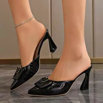 Fashion Sandals for Women Casual Women s Summer Fashion Pointed Leather Stiletto Sandals Casual Comfort One Line Womens Outdoor Sandals 35 чёрный