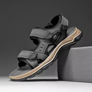 Fashion Sandals Men 2024 New Beach Shoes breathable Slippers Outdoor Non-slip Thick-soled Leather Sandals for Men 6.5 серый
