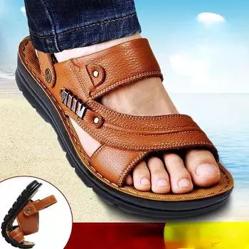 Fashion Sandals Men 39 Beach Shoes Cow Quality Genuine Leather Non-slip Mens Slippers Breathable Two Uses Man Sandals Male Slippers 38