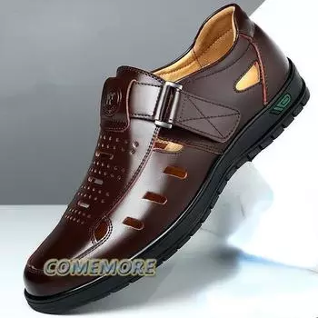 Fashion Sandals Summer Men Hollow Non-slip Soft Cool Lighted Breathable All-match Classic Wearable Fashion Casual Shoes Leather Sandals 39 чёрный