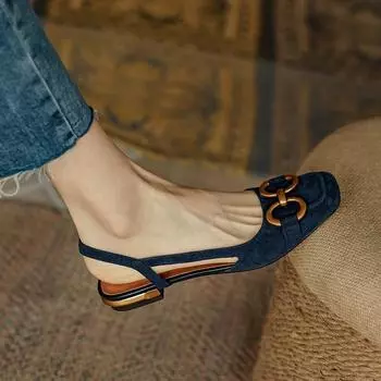 fashion Sandals Women 2024 Summer Fashion Outdoor Comfortable Baotou Casual Retro Flat Sexy Square Heel Shoes for Woman Sandalias Mujer 34 абрикосовый