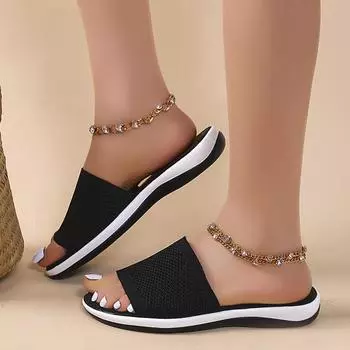 fashion Sandals Women Elastic Force Summer Shoes Women Flat Sandals Casual Indoor Outdoor Slipper Summer Sandals For Beach Zapatos Mujer 37 чёрный