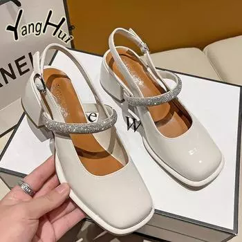 Fashion Sandals Women s 2024 New Summer New Simple Crystal Versatile Fairy Fashion Luxury Designer Shoes Thick High Heel Pumps 35