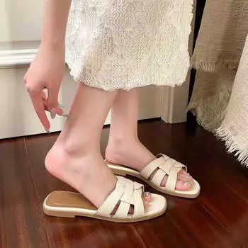 Fashion sandals women s 2025 new summer flat shoes toe fairy style Roman shoes sandals Korean version 666-16 35 чёрный