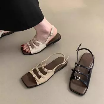 Fashion Sandals Women s Summer 2024 New Vintage French Fairy Wind Beach Seaside Travel Soft Flat Roman Shoes 35