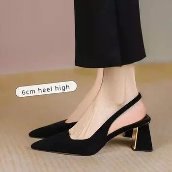 Fashion Sandals Women Summer New Fashion Women s Sandals 2024 Pointed Pumps Women Shoes Office Dress Shoes Sexy Square Heel High Heels 34 чёрный