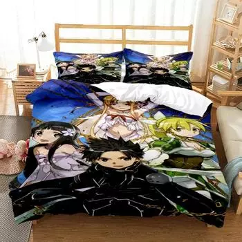 Fashion SAO Anime Art Print Three Piece Bedding Set Fashion Article Boys Or Adults For Beds Quilt Covers Pillowcases Bedding Set 135x200cm 2pcs