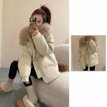 Fashion Sense Большой меховой воротник с хлопковой подкладкой Одежда Новая женская зимняя маленькая теплая куртка с хлопковой подкладкой Толстое пальто S