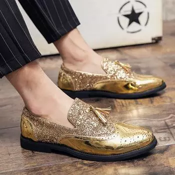 Fashion Sequined men s loafers Trendy design styles Nightclubs parties outdoor leisure activities walking men s shoes Plus Size 48 38 чёрный