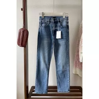Fashion Series Mo! Nostalgic Washed Blue High Waist Silm Ankle-Exposed Skinny Jeans Cropped Denim Women s 8 ~ Cropped Pants Nostalgic water wash blue EUR27
