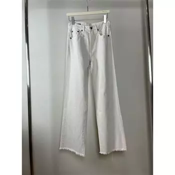 Fashion Series R! 23 Early Autumn High Waist Retro Beige White Paint Spots Burr Straight Denim Pants Female Slim Looking Apricot White 25