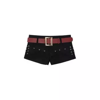 Fashion Sexy Black Low Waist Denim Super Short Shorts Women Rivet Sexy Hot Pants Summer New Arrival Y2g Dance Hot Pants Belt (single Belt) 2XL