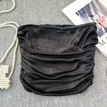 Fashion Sexy Fried Street Sexy Tube Top Ruched Silm Shining Metal Vest for Women Outwear Western Style Top Black All yards