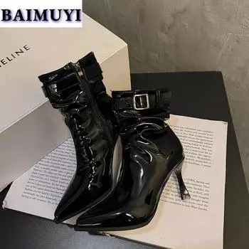 fashion Sexy High Heels Pointed Ankle Boots Woman Chelsea Shoes Fur Warm Snow Boots Women Short Plush Warm 2024 Trend Luxury Botas Mujer 35