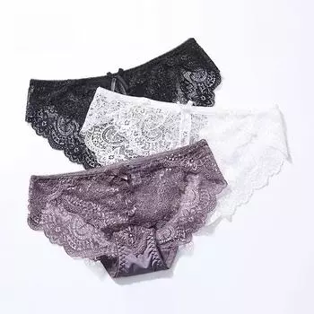 FASHION Sexy Lace Underwear Women Low Waist Hot Tempting Briefs Fashion Cozy Lingerie High Quality Cotton Crotch Bowknot Intimates M